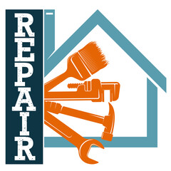 Housing repair and service symbol for business with tool