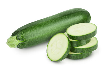 Fresh whole zucchini isolated on white background with clipping path and full depth of field