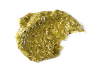 Basil paste isolated on white background, top view