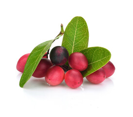 Carissa carandas Linn or Bengal currants, Karanda ,Carunda ,Karonda ,Koromcha fruits isolated on white background.