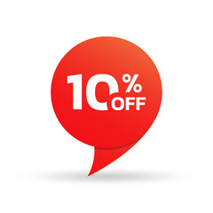 10% off sale tag or sticker. Discount price label, badge for promo banner design. Vector illustration.