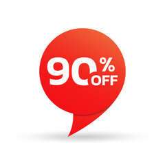 90% off sale tag or sticker. Discount price label, badge for promo banner design. Vector illustration.