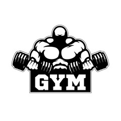 strong bodybuilder with dumbbells, vector, logo, cartoon, mascot, character