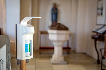 Disinfection in christian church during the coronavirus pandemic Covid-19
