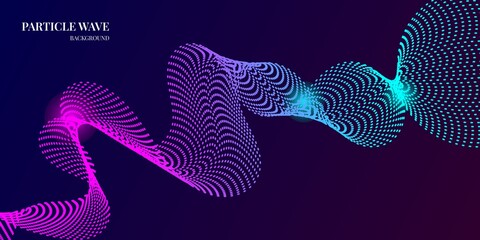 dynamic wave particle abstract background with blue and purple gradient colors. Vector illustration