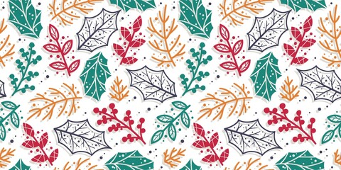 Colored seamless pattern wallpaper with leaf and branch silhouette. Seasonal autumn illustration for october, november and september design