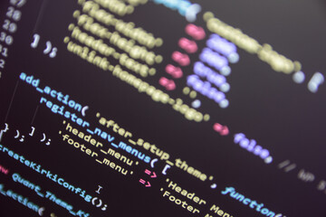 Website theme code close up