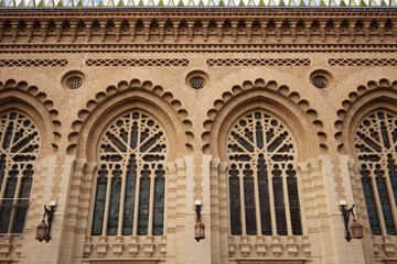 Fototapeta na wymiar Detail of the railway station in Toledo, Spain. Neo-Mudéjar, Moorish Revival architecture.