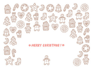 Vector Set of Doodles Christmas Cookies. Gingerbread.