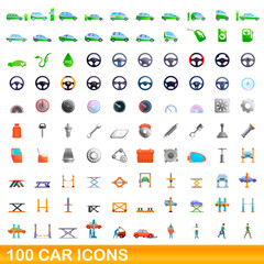 100 car icons set. Cartoon illustration of 100 car icons vector set isolated on white background