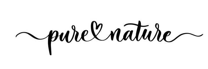 Pure nature hand lettering eco label sticker.