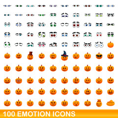 100 emotion icons set. Cartoon illustration of 100 emotion icons vector set isolated on white background