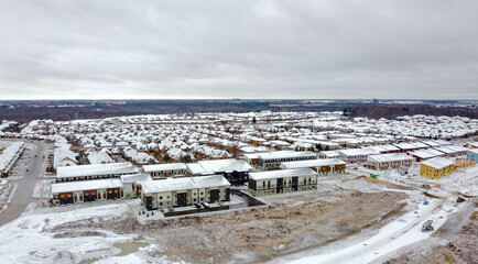 Solar roofs in new home subdivision in winter