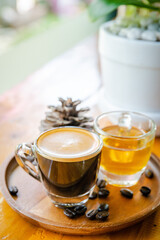 hot esspresso coffee on lunch