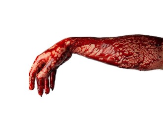 Bloody hand isolated on white background.