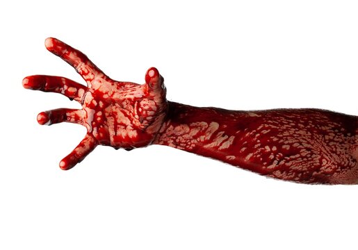 Bloody hand isolated on white background.