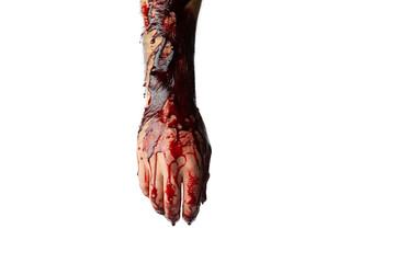 Bloody hand isolated on white background.