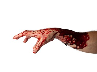 Bloody hand isolated on white background.