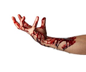 Bloody hand isolated on white background.