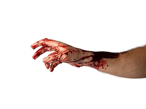 Bloody hand isolated on white background.