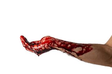 Bloody hand isolated on white background.