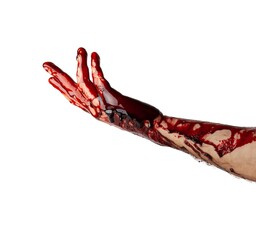 Bloody hand isolated on white background.