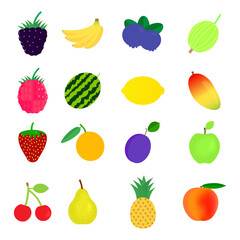 Fototapeta na wymiar Set of different berries and fruit flat style
