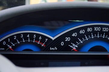 Close-up of modern car speedometer