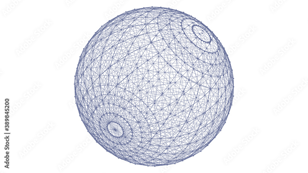 Poster colored 3d wireframe sphere with dots and lines. 3d rendering