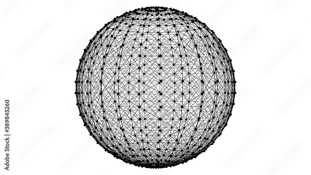 Poster 3d wireframe sphere with dots and lines. 3d rendering