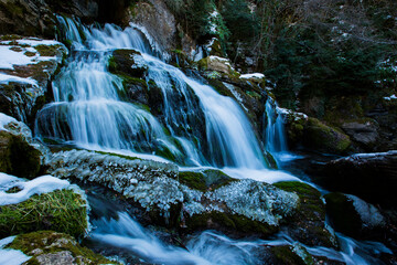 Fototapeta premium Winter in Llobregat river waterfall, Barcelona, Pyrenees, Spain