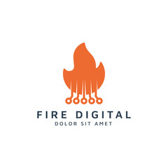 fire and digital negative space logo design