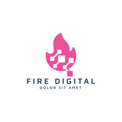 fire and digital negative space logo design