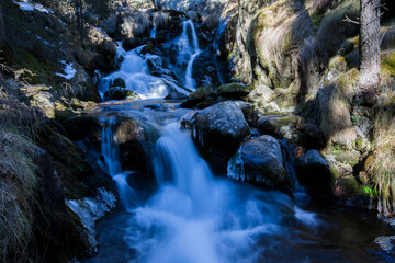 Fototapeta premium Winter river in Capcir, Cerdagne, Pyrenees, France