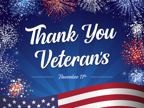 Thank you Veterans for serving our country and protecting our freedoms. Veterans day hand-lettering greeting card. Holiday typography poster with balloons, salutes and flag