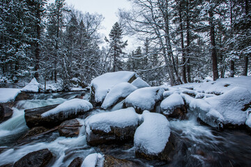 Winter river in Capcir, Cerdagne, Pyrenees, France