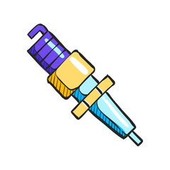 Spark plug icon in color drawing. Motorcycle parts