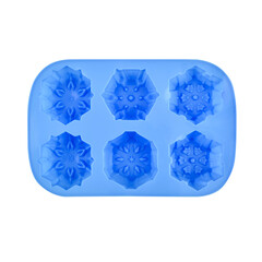 Blue silicone muffin or cupcake form isolated on white background. Cake cup, silicone mold, bakeware. Top view, flat lay