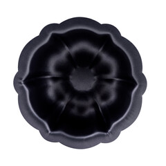 Cake form isolated on white background, copy space. Cake cup, metal mold, bakeware. Top view, flat lay, above