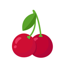 Fruit vector Two red cherries Isolated on white background Healthy weight loss ideas.