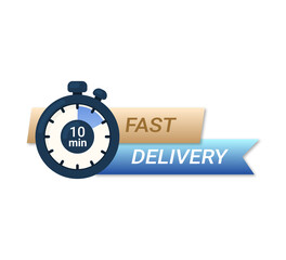 Fast delivery vector banner. Stopwatch on 10 min. 