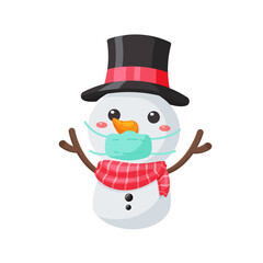 snowman Wear a mask to prevent the coronavirus during Christmas.