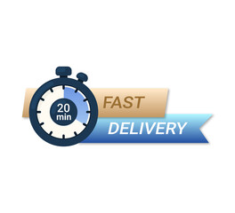 Fast delivery vector banner. Stopwatch on 20 min. 