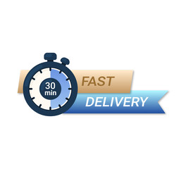 Fast delivery vector banner. Stopwatch on 30 min. 