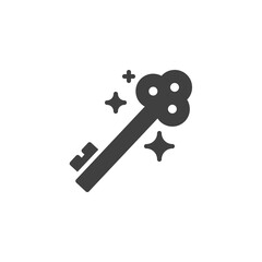 Magic key vector icon. filled flat sign for mobile concept and web design. Fantasy key with magic stars glyph icon. Symbol, logo illustration. Vector graphics