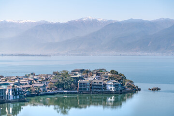 The amazing view of Erhai lake and Shuanglangzhen city in China