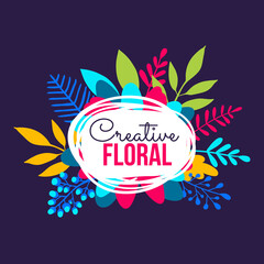 Vector illustration of floral template with beautiful leaves and twigs with berries on dark background.