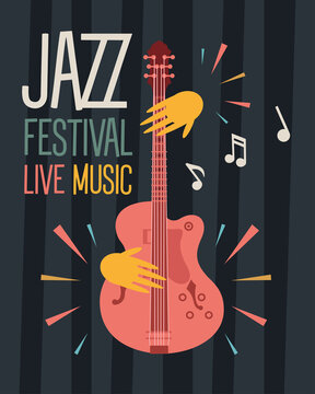 jazz festival poster with hands playing guitar