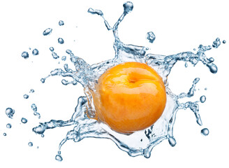Apricot in spray of water.