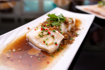 Delicious chinese fish steamed with soy sauce